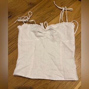 Reformation White Linen Tie-Shoulder Cami